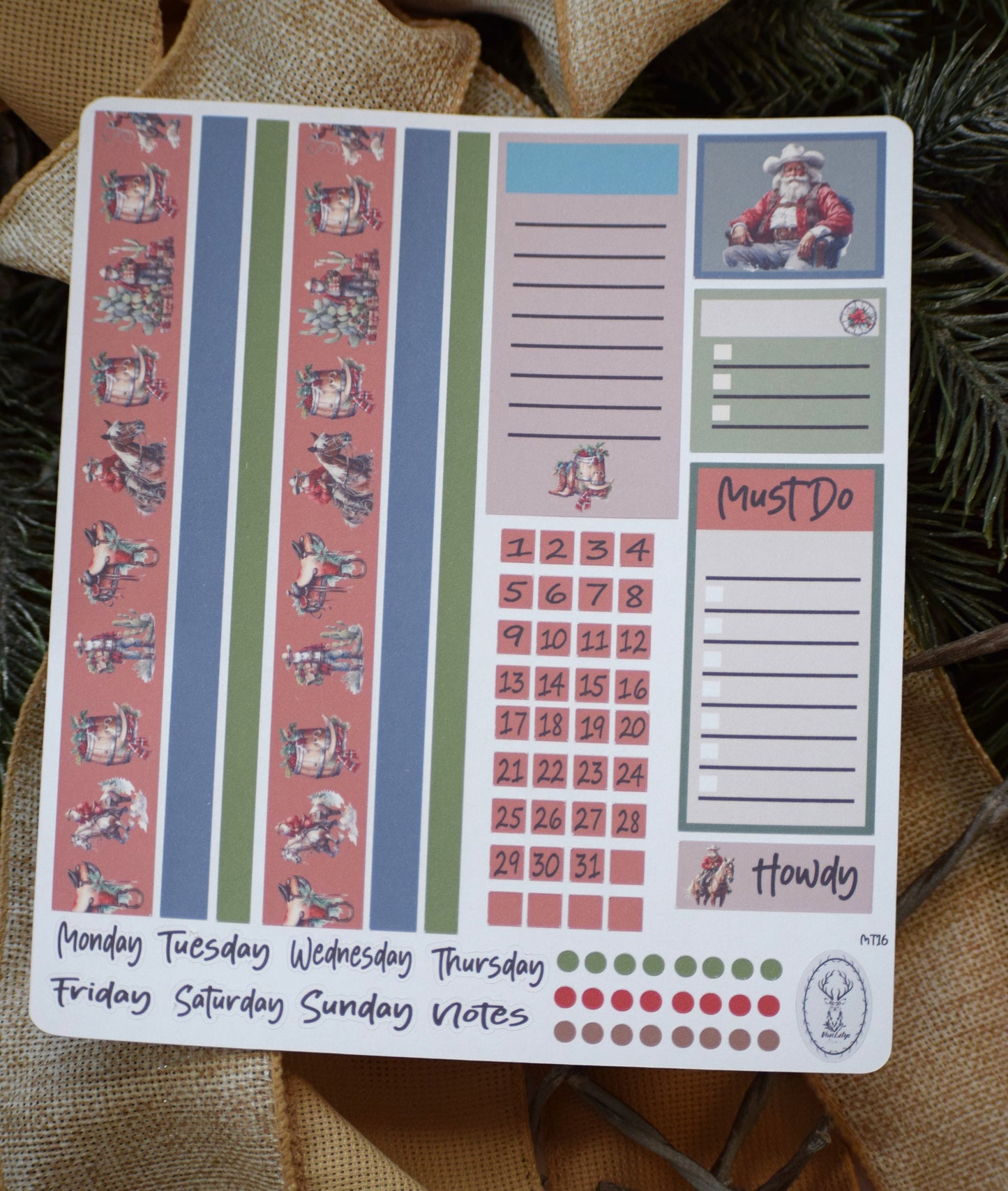 Erin Condren\TBM Monthly Header Sticker Sheet, Western Santa