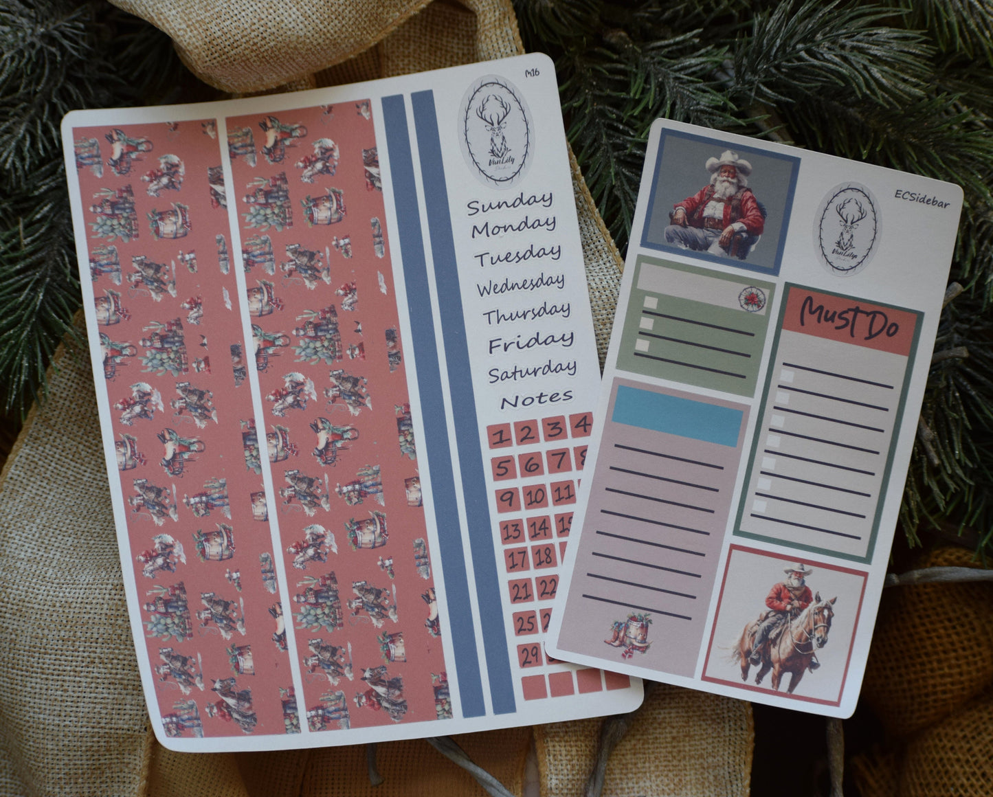 Erin Condren\TBM Monthly Header Sticker Sheet, Western Santa