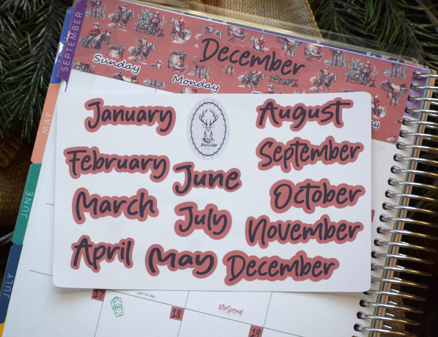 Month Script Stickers for planners