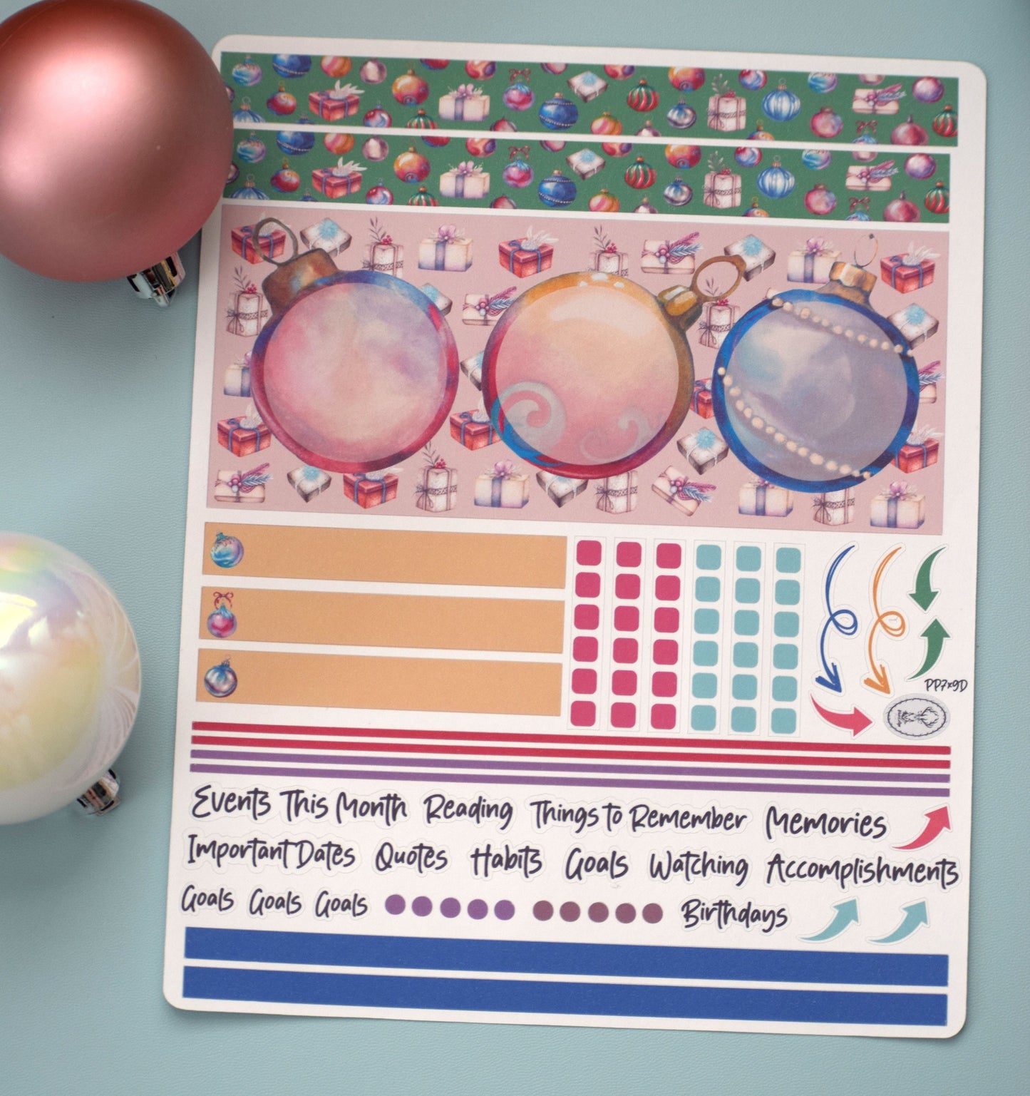 Plum Paper 7x9 Monthly Dashboard Planner Stickers #17, Baubles Baubles Baubles