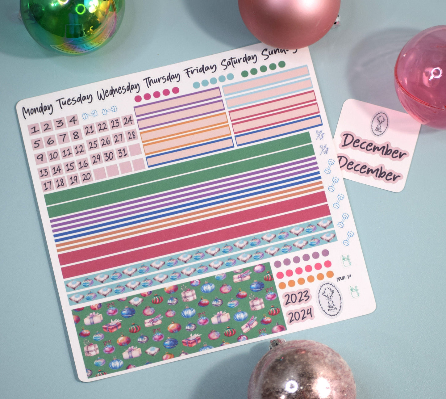 Plum Paper 7x9 Vertical Priorities Weekly Planner Sticker Kit #17, Baubles Baubles Baubles