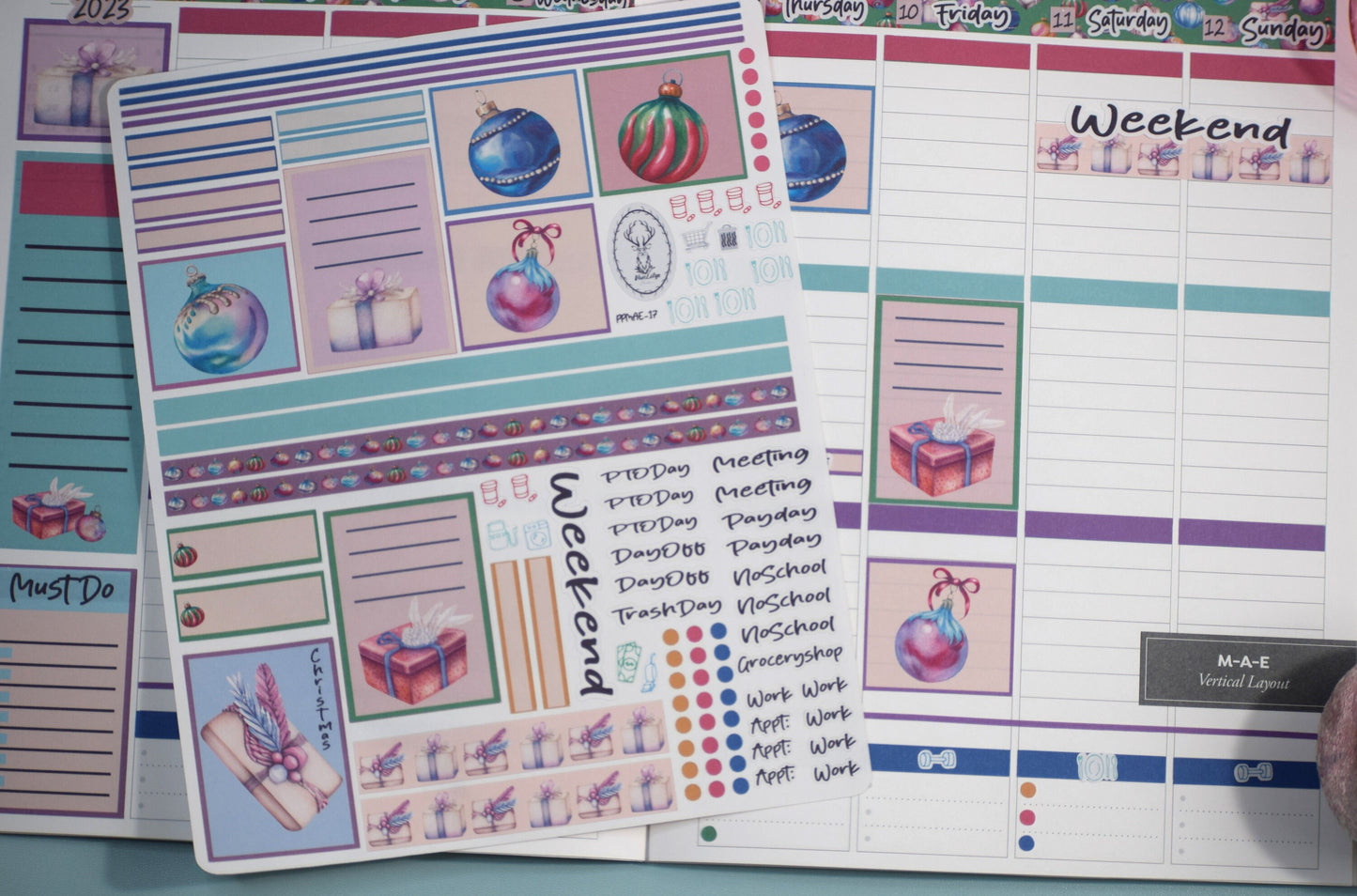 Plum Paper 7x9 MAE Weekly Planner Sticker Kit #17, Baubles Baubles Baubles