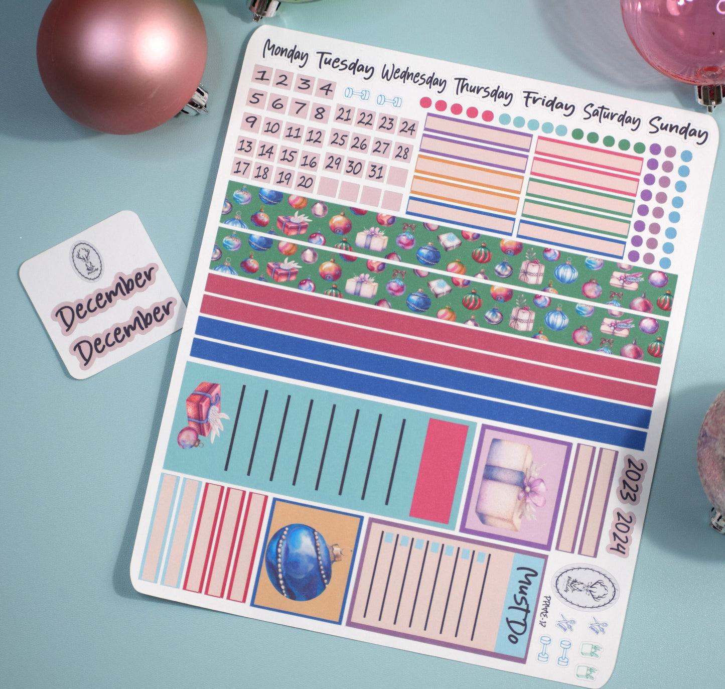 Plum Paper 7x9 MAE Weekly Planner Sticker Kit #17, Baubles Baubles Baubles