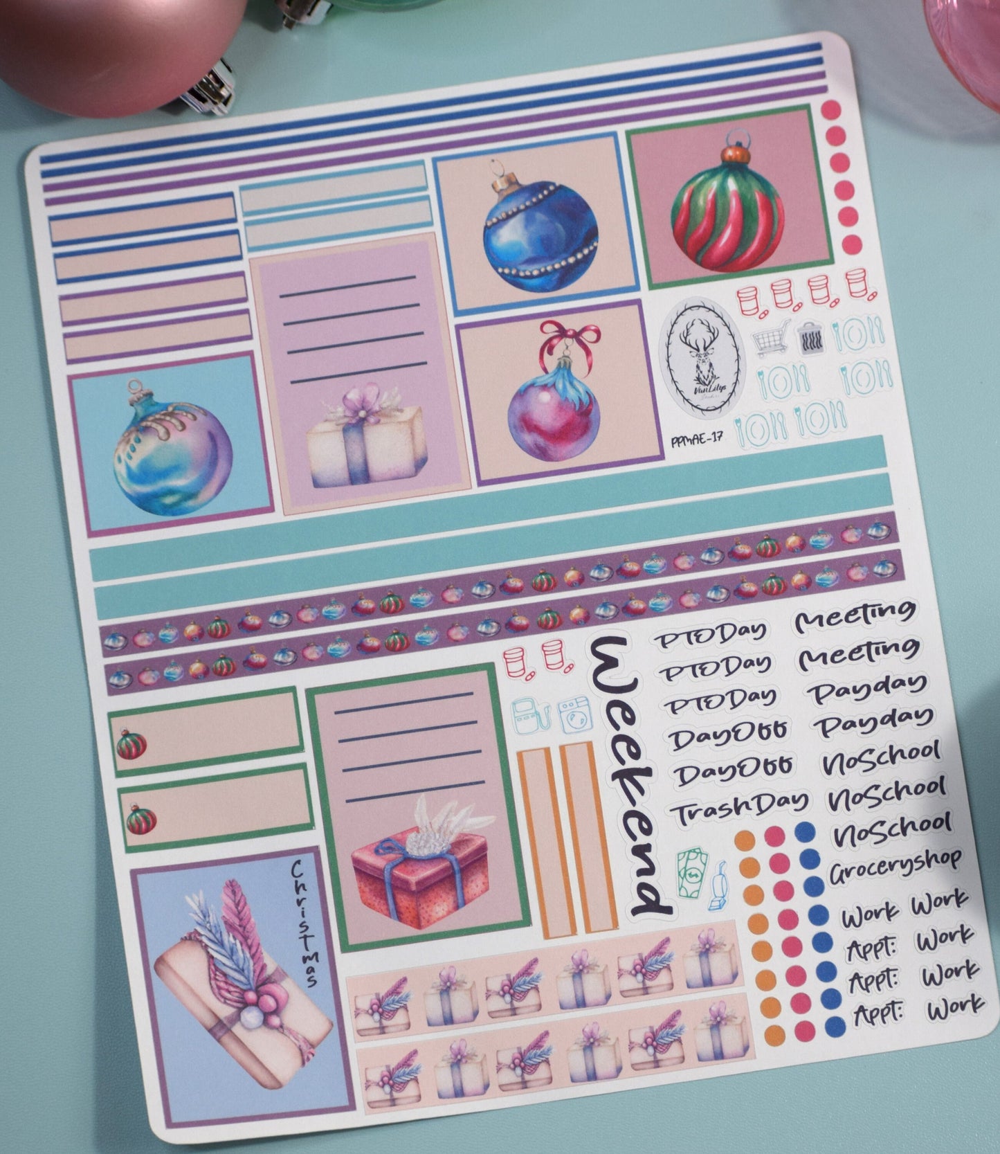 Plum Paper 7x9 MAE Weekly Planner Sticker Kit #17, Baubles Baubles Baubles