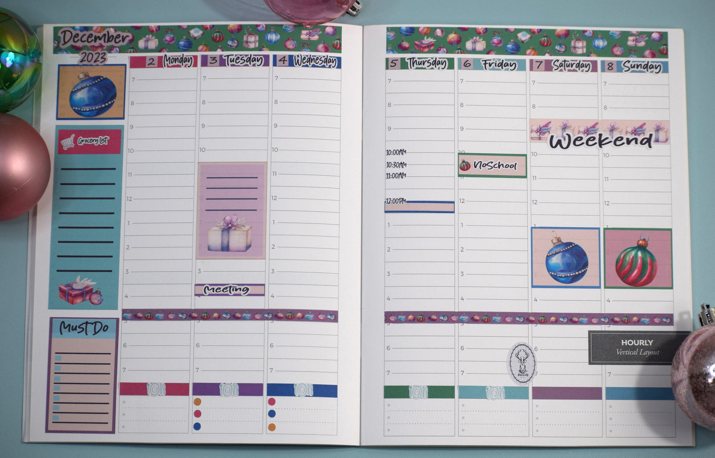 Plum Paper 7x9 Hourly Weekly Planner Sticker Kit #17, Baubles Baubles Baubles