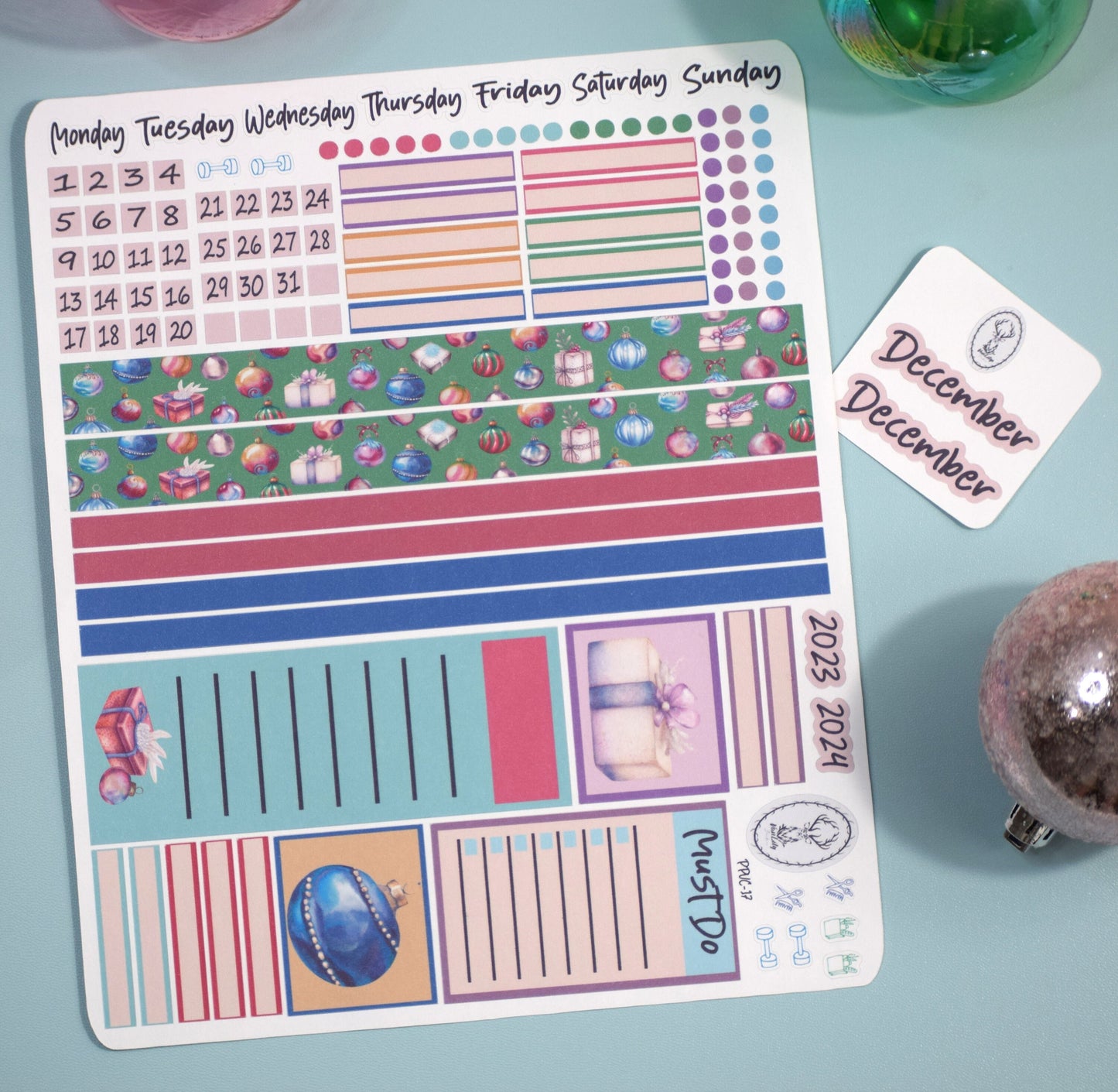 Plum Paper 7x9 Vertical Columns Weekly Planner Sticker Kit #17, Baubles Baubles Baubles