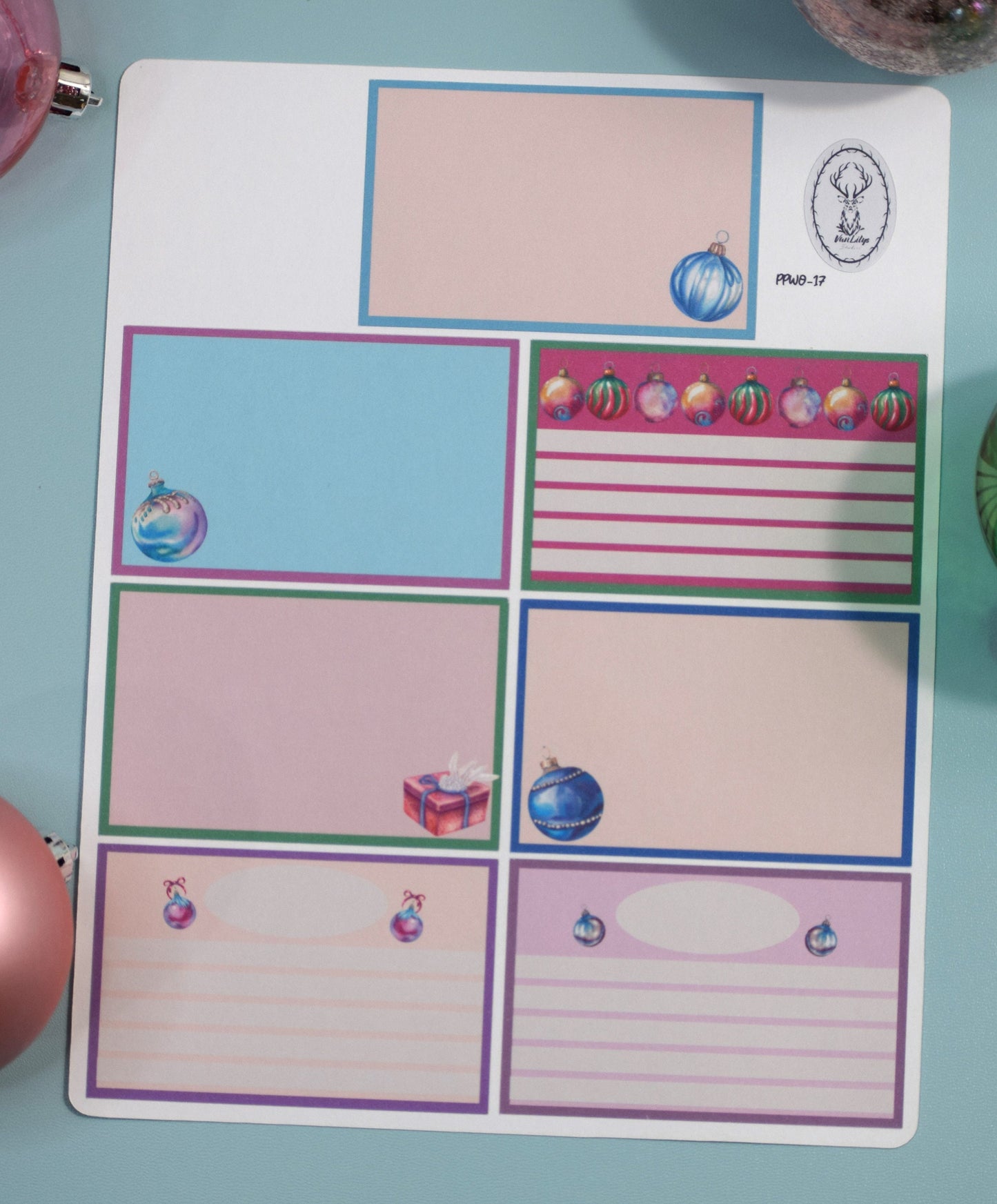 Plum Paper 7x9 Weekly Overview Weekly Planner Sticker Kit #17, Baubles Baubles Baubles
