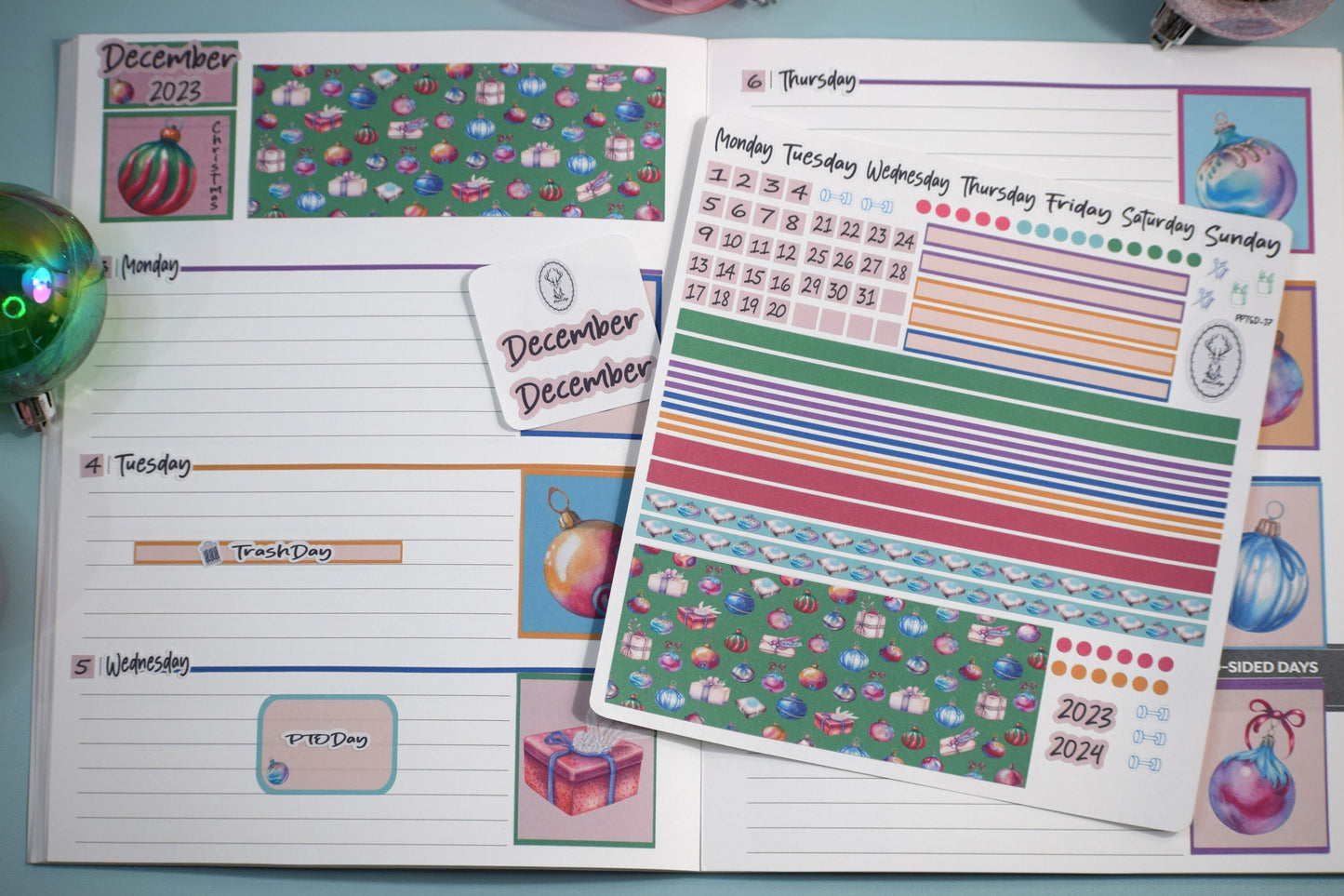 Plum Paper 7x9 Two Sided Days Weekly Planner Sticker Kit #17, Baubles Baubles Baubles