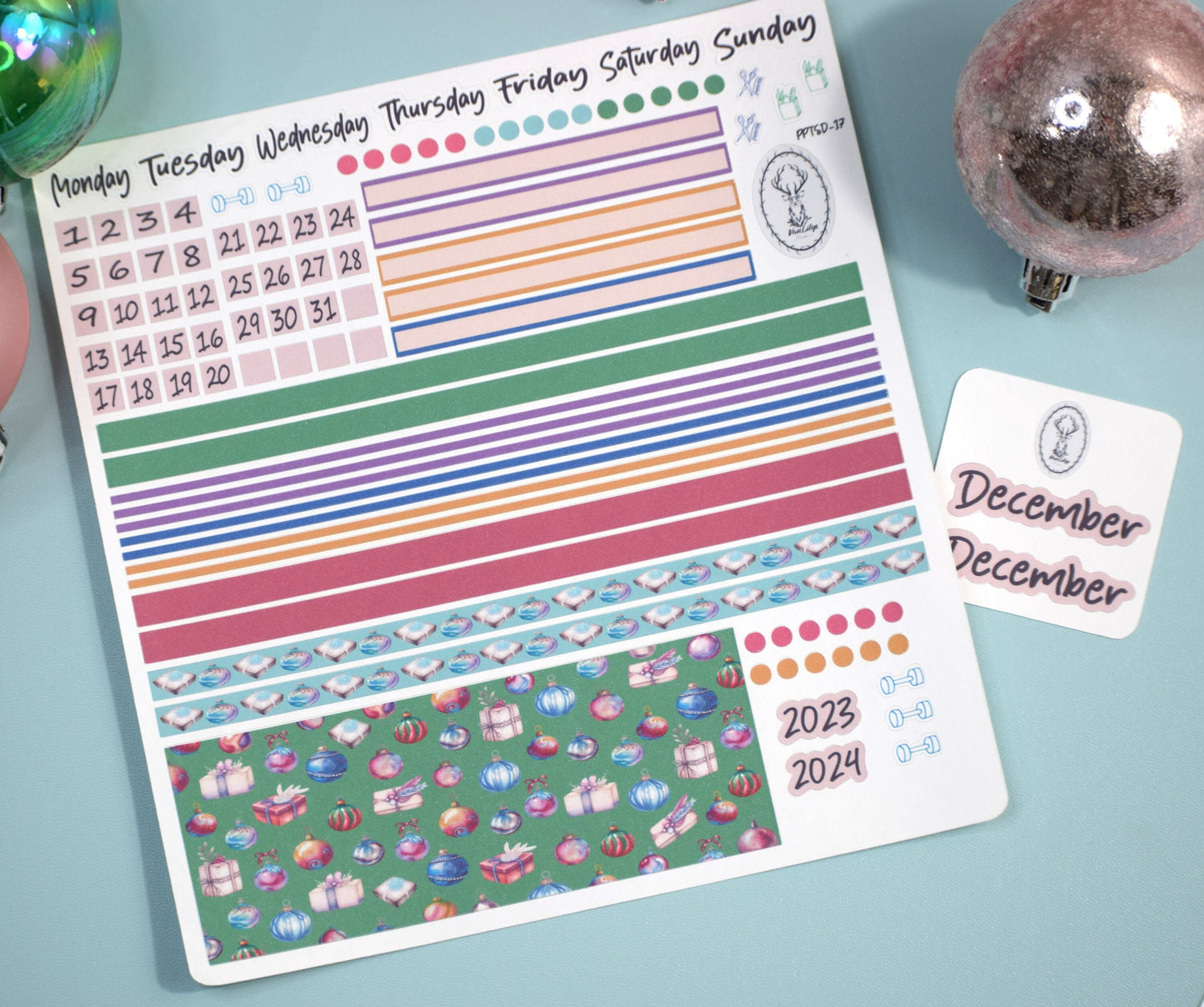 Plum Paper 7x9 Two Sided Days Weekly Planner Sticker Kit #17, Baubles Baubles Baubles