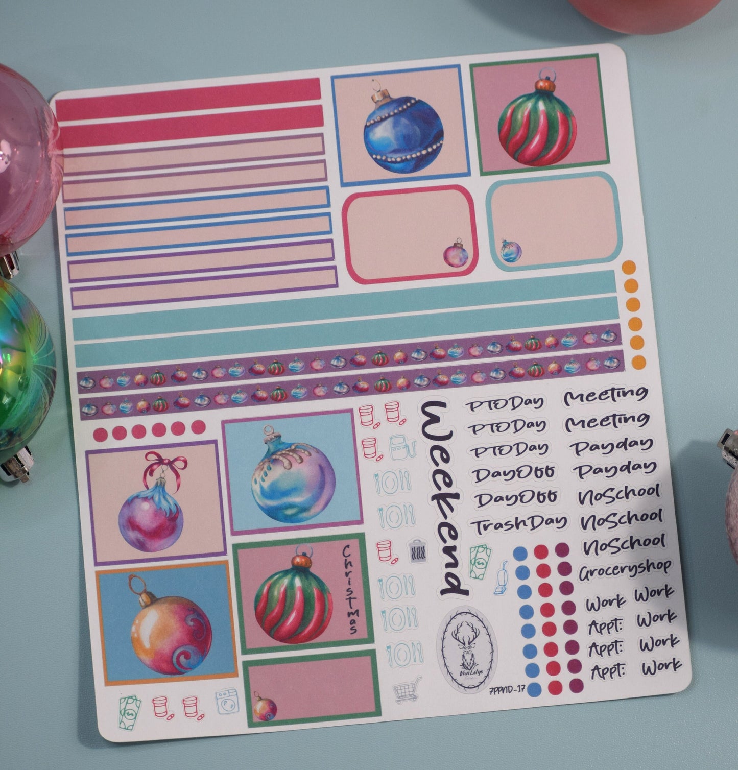 Plum Paper 7x9 Notes And Days Weekly Planner Sticker Kit #17, Baubles Baubles Baubles