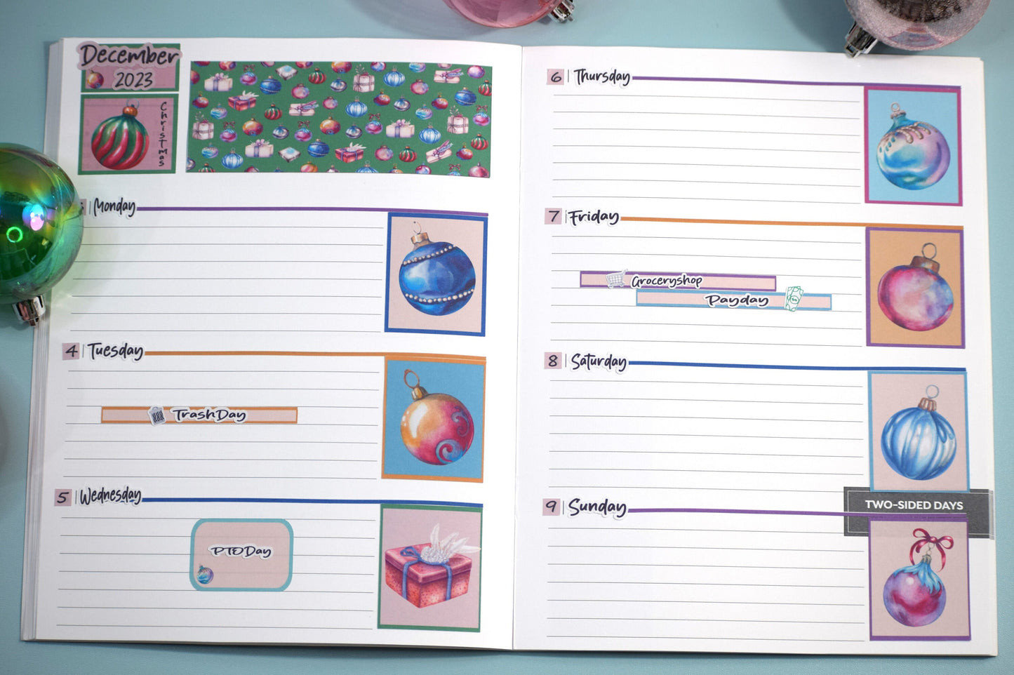 Plum Paper 7x9 Notes And Days Weekly Planner Sticker Kit #17, Baubles Baubles Baubles