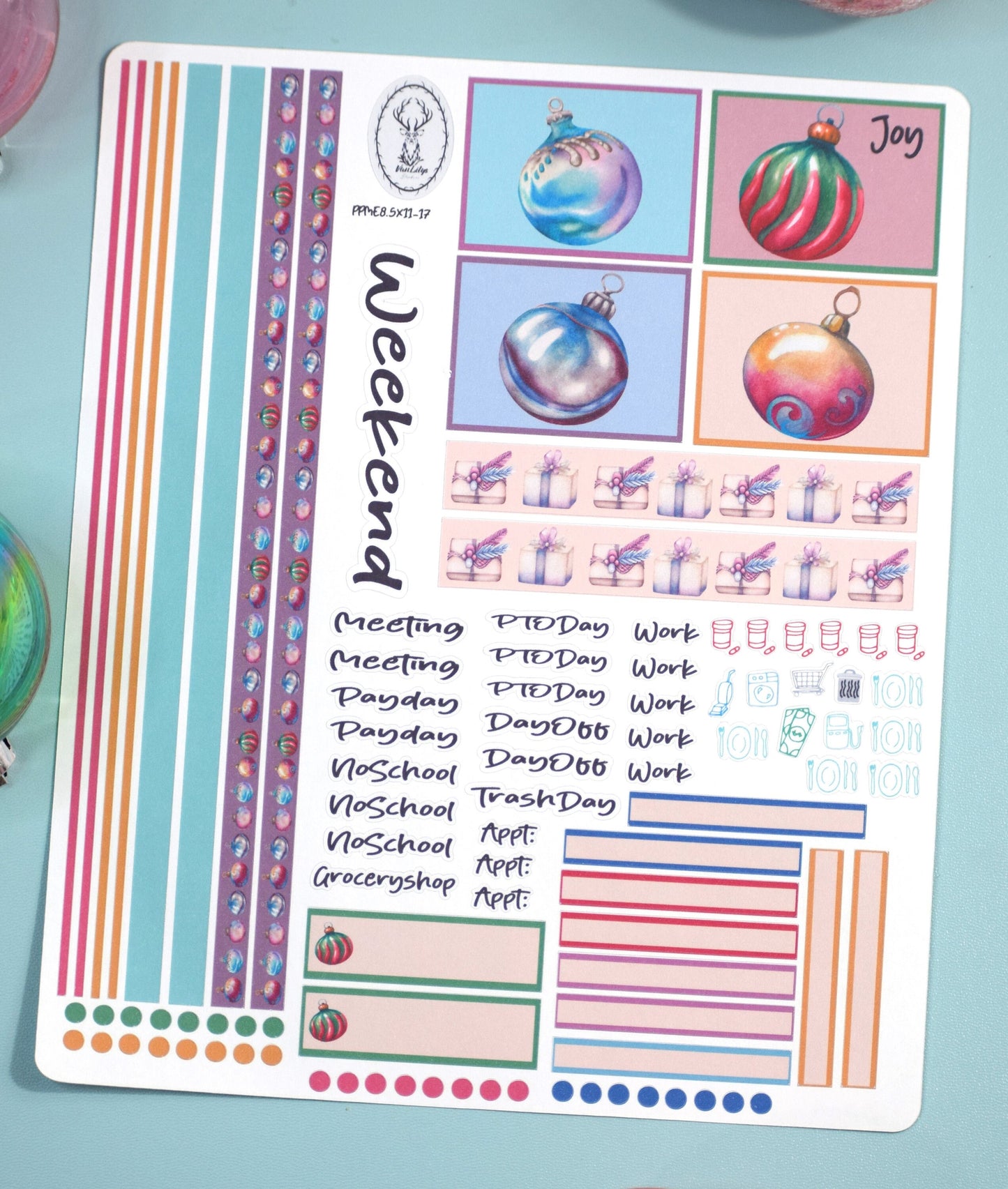 Plum Paper 8.5x11 ME, Weekly Planner Sticker Kit #17, Baubles Baubles Baubles