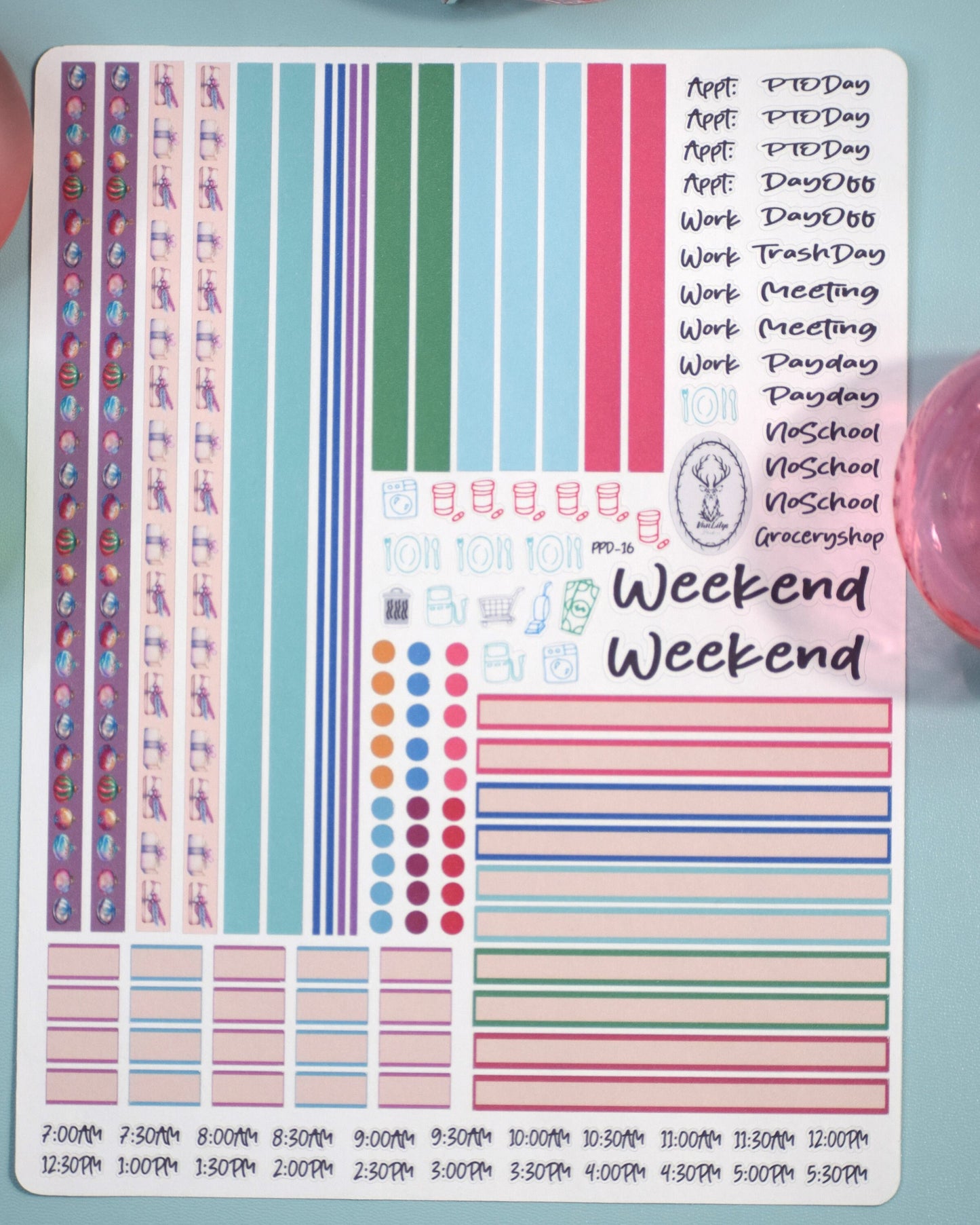 Plum Paper 7x9 Daily Weekly Planner Sticker Kit #17,Baubles Baubles Baubles