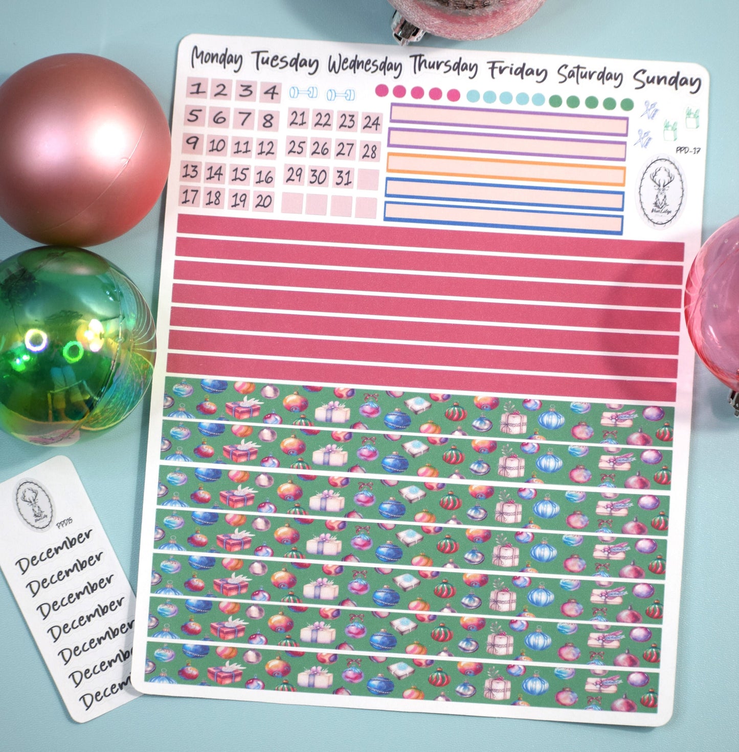 Plum Paper 7x9 Daily Weekly Planner Sticker Kit #17,Baubles Baubles Baubles