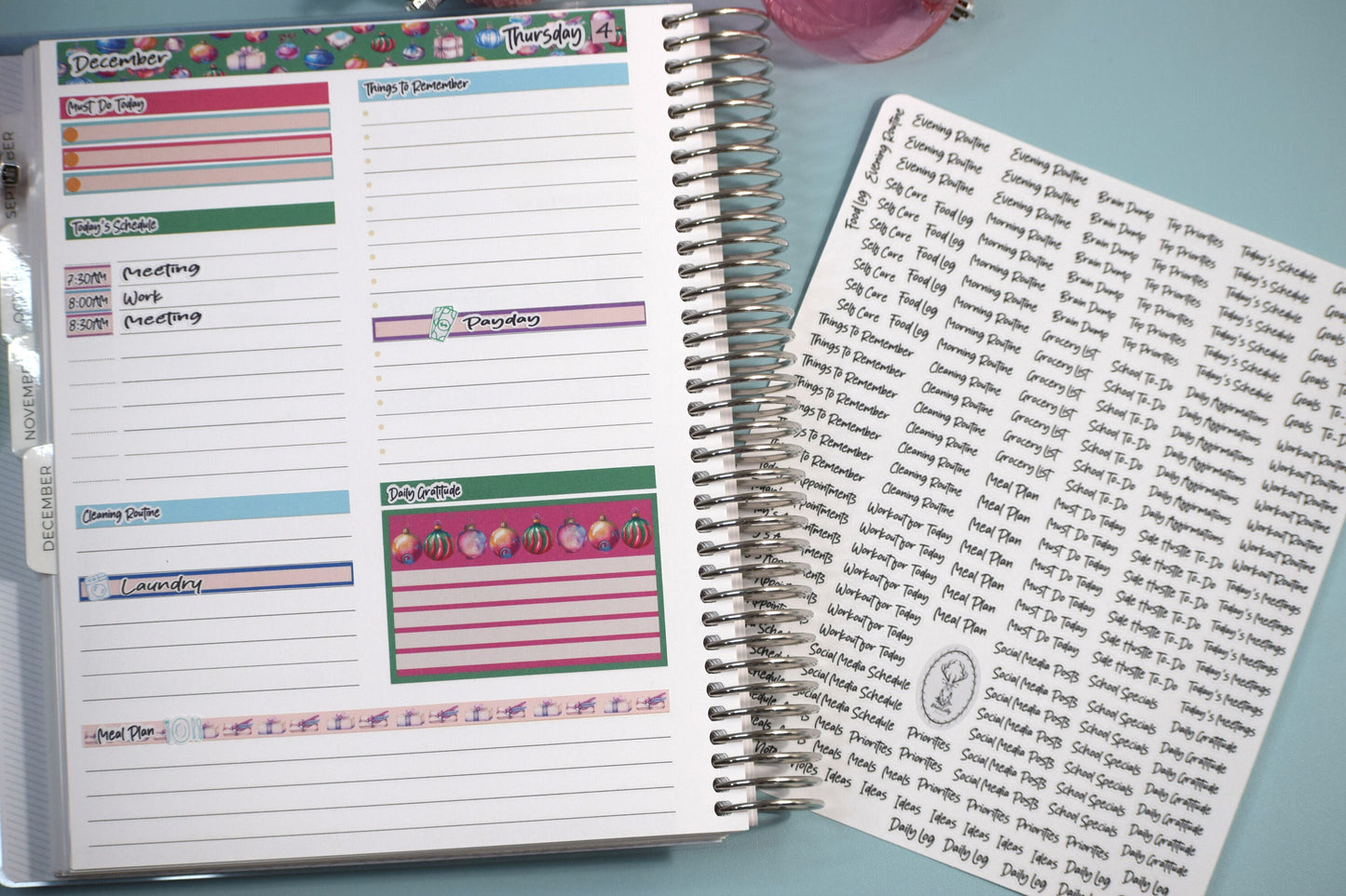 Plum Paper 7x9 Daily Weekly Planner Sticker Kit #17,Baubles Baubles Baubles
