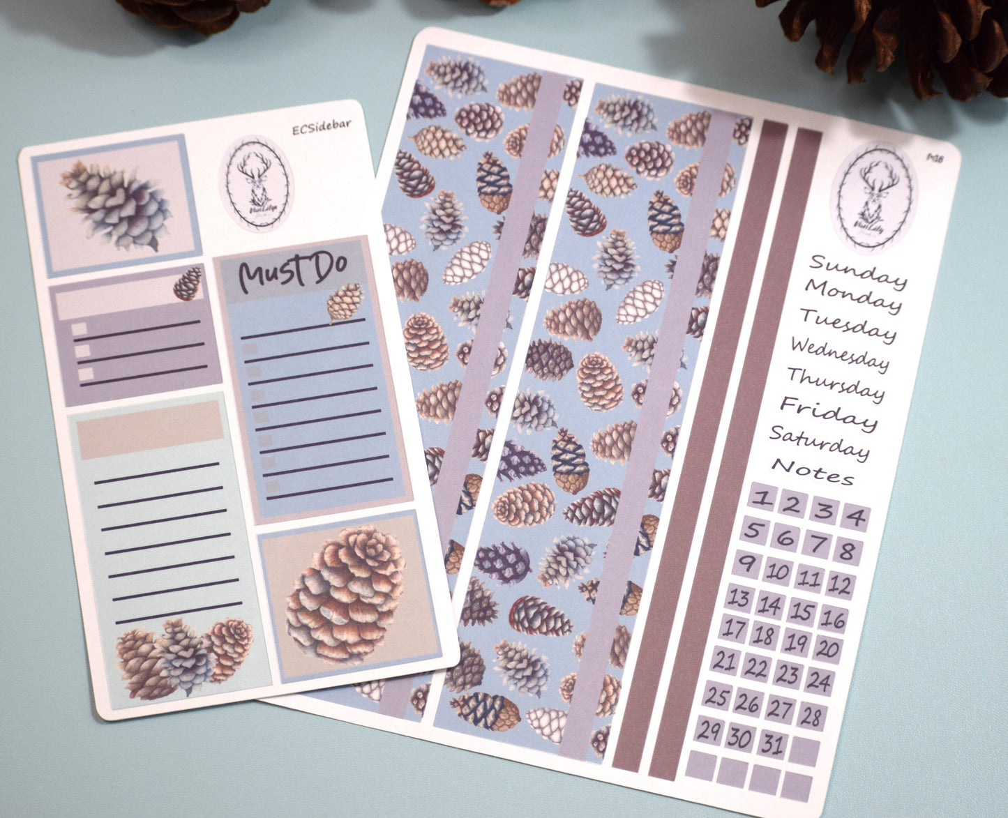 Erin Condren|TBM Monthly Header Sticker Sheet, Winter of Pinecones