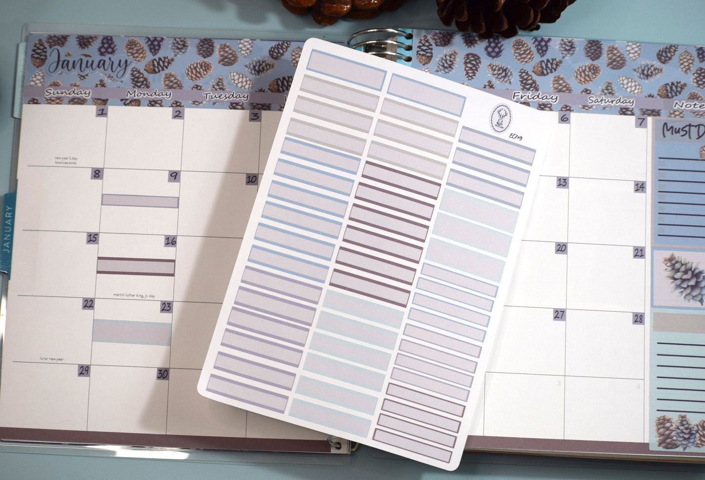 Month Labels Planner Sticker Sheet For Monthly Spread, Winter of Pinecones Color Way