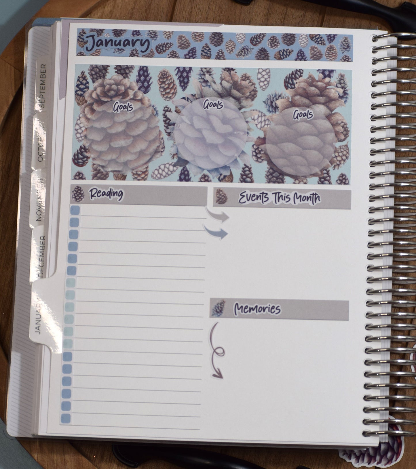 Plum Paper 7x9 Monthly Dashboard Planner Stickers #18, Winter of Pinecones