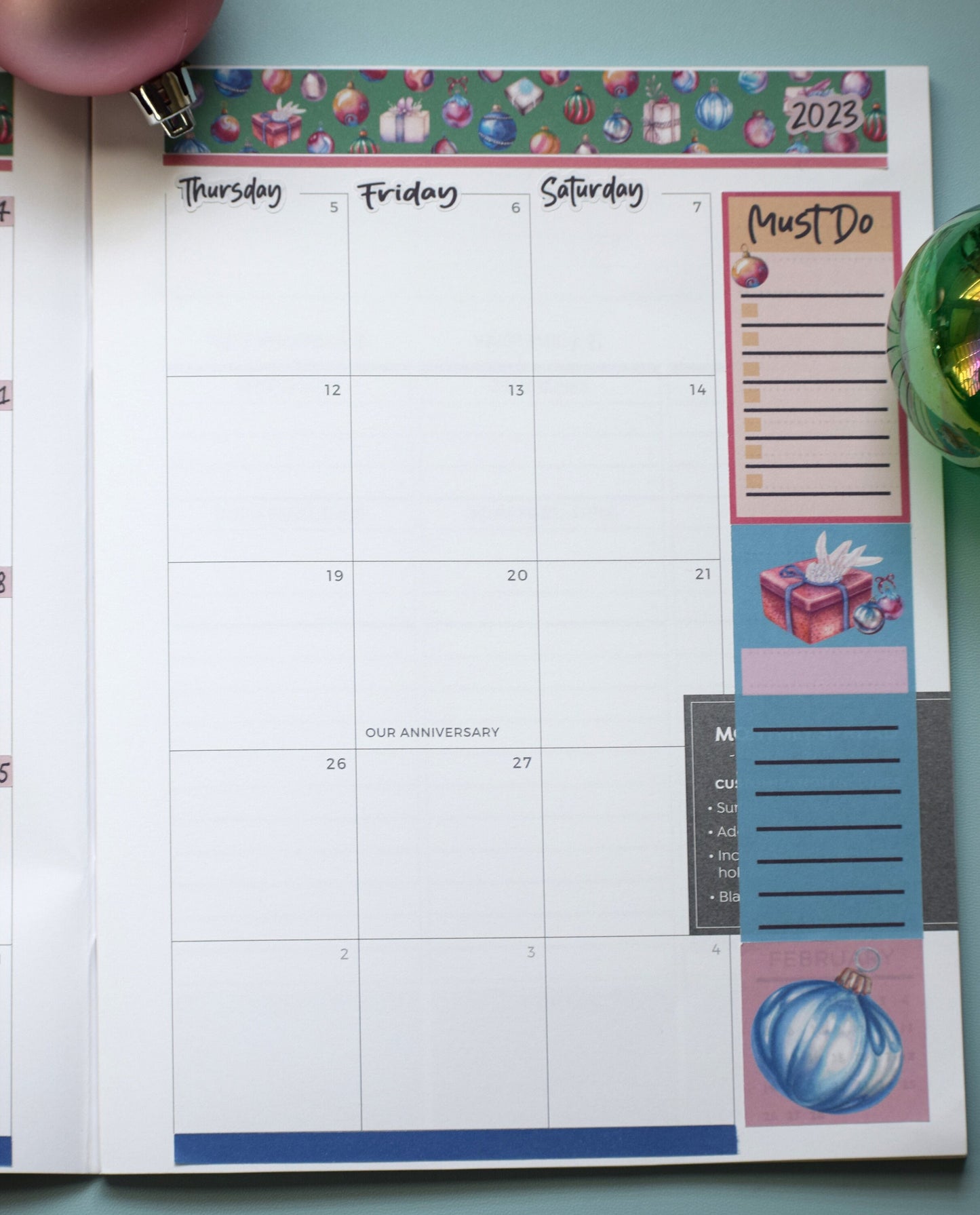 Plum Paper 7x9 Monthly Header Planner Sticker Sheet #17, Baubles Baubles Baubles