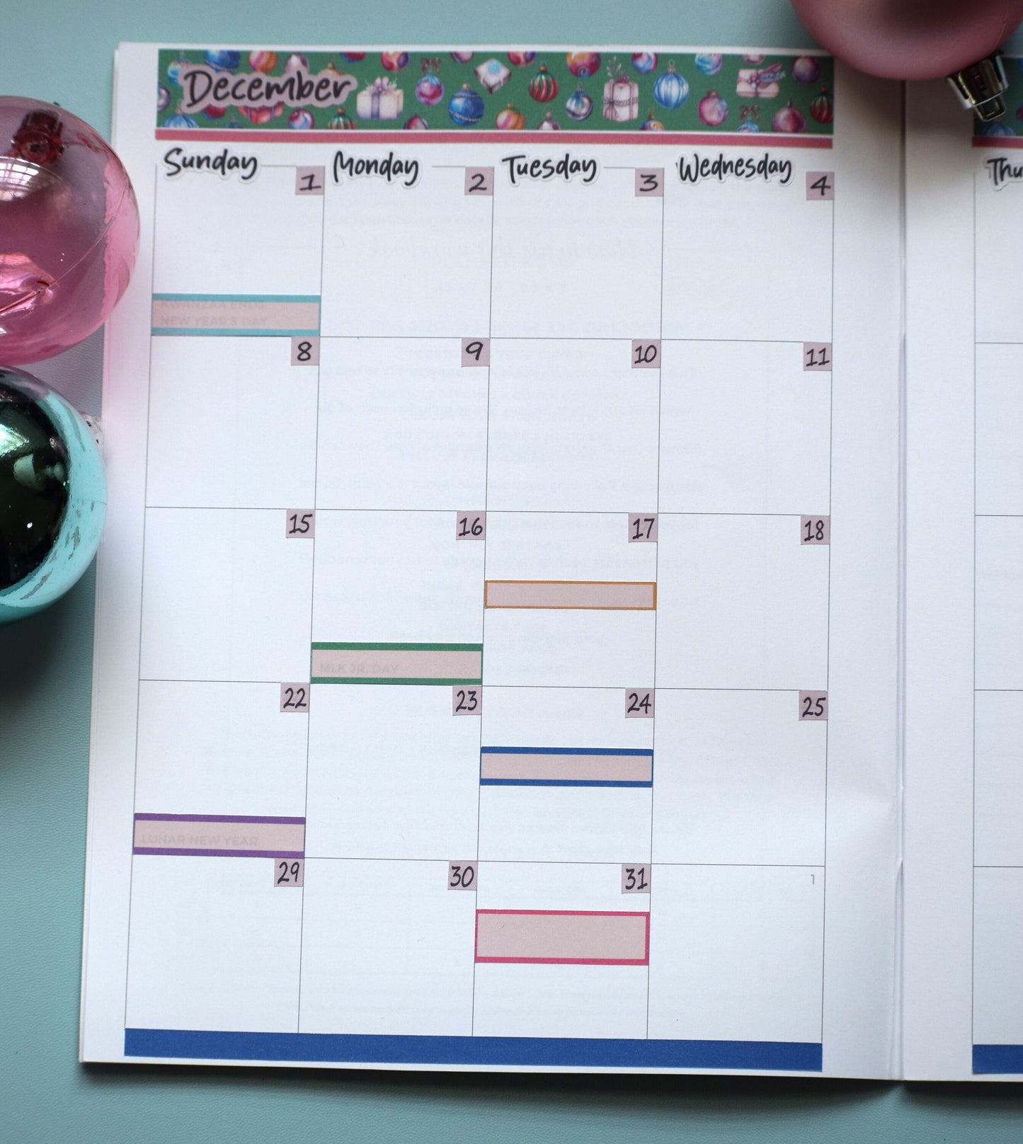 Plum Paper 7x9 Monthly Header Planner Sticker Sheet #17, Baubles Baubles Baubles