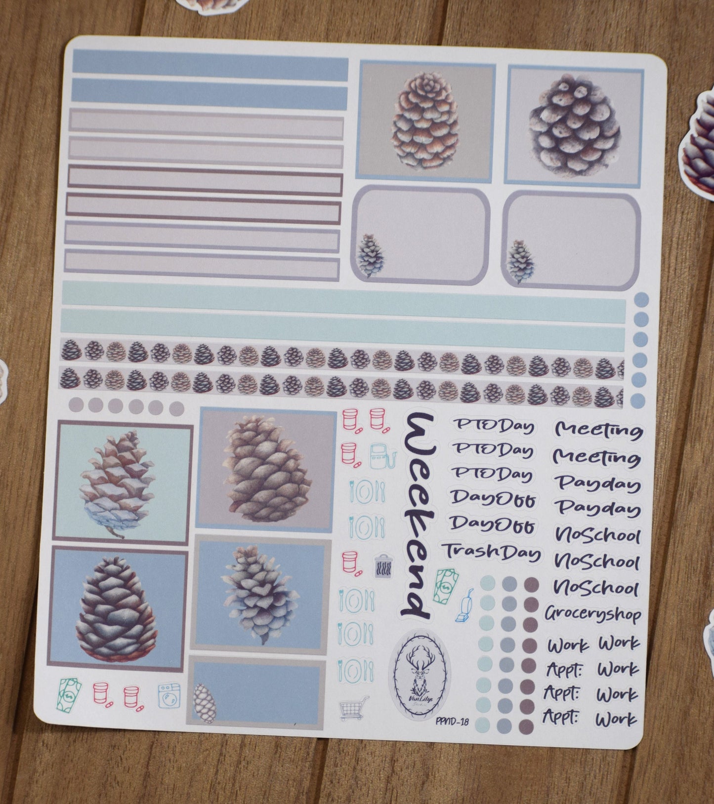 Plum Paper 7x9 Notes And Days Weekly Planner Sticker Kit #18, Winter of Pinecones