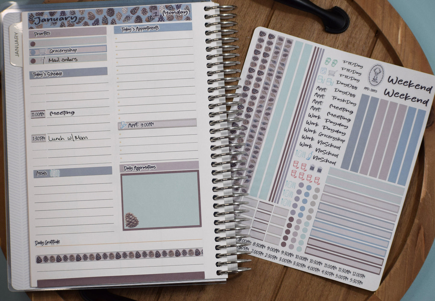 Plum Paper A5 Daily Weekly Planner Sticker Kit #18, Winter of Pinecones