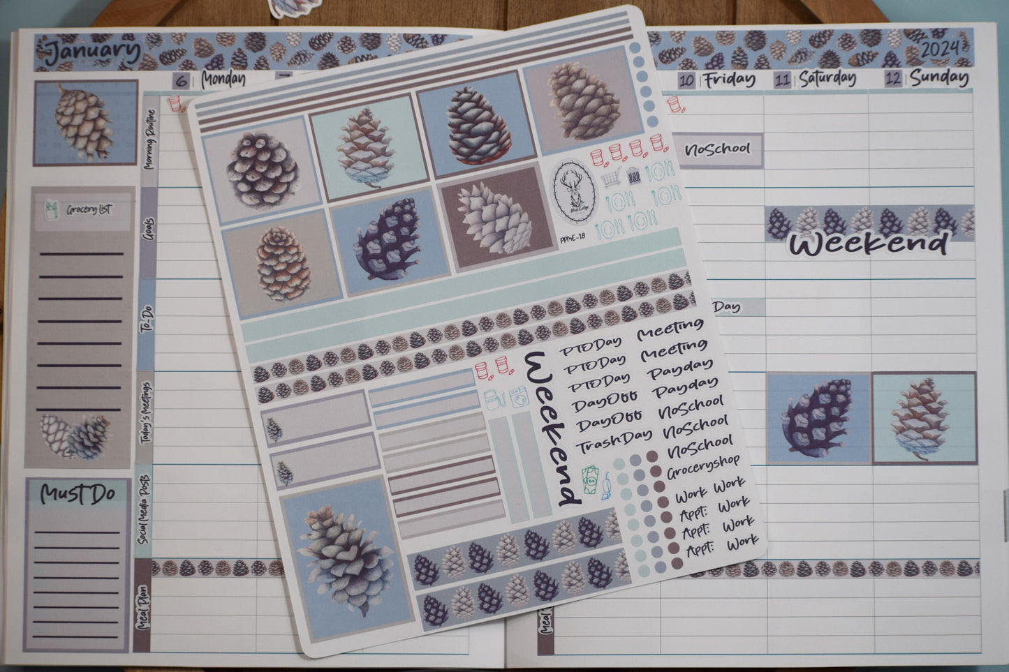 Plum Paper 7x9 ME Weekly Planner Sticker Kit #18, Winter of Pinecones