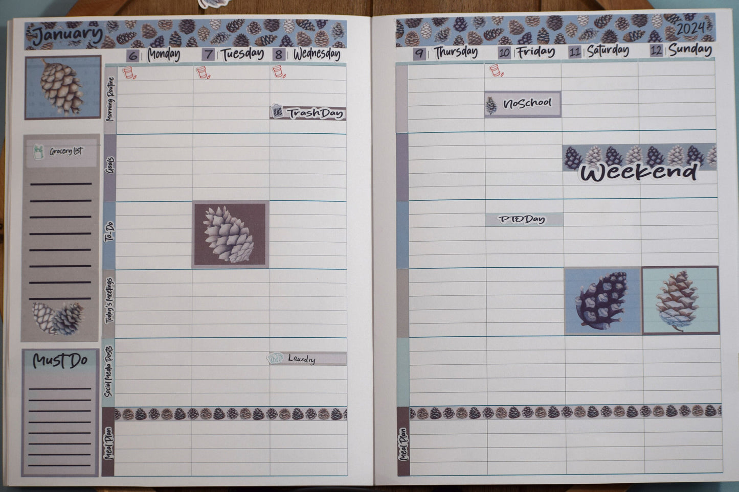 Plum Paper 7x9 ME Weekly Planner Sticker Kit #18, Winter of Pinecones