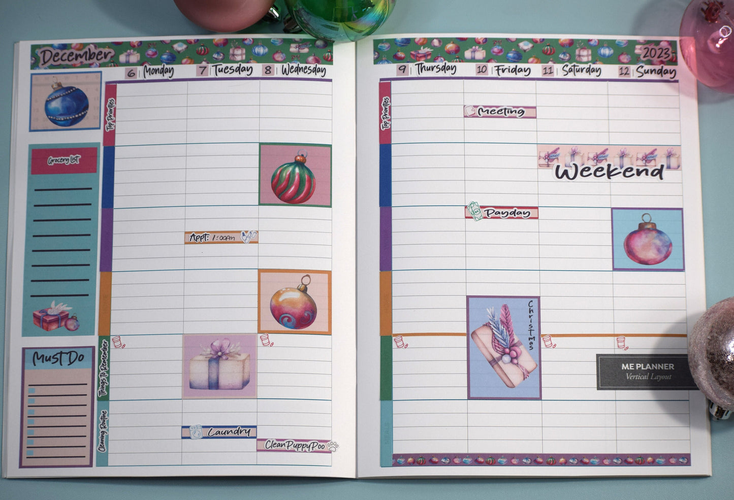 Plum Paper 7x9 ME Weekly Planner Sticker Kit #17, Bauble Baubles Baubles
