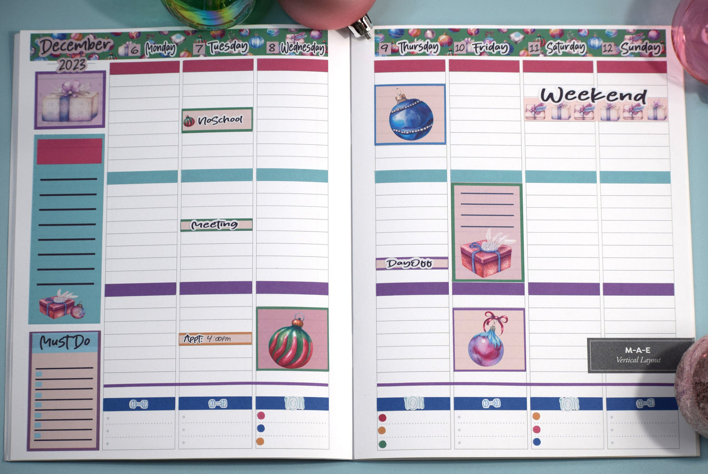 Plum Paper 7x9 MAE Weekly Planner Sticker Kit #17, Baubles Baubles Baubles