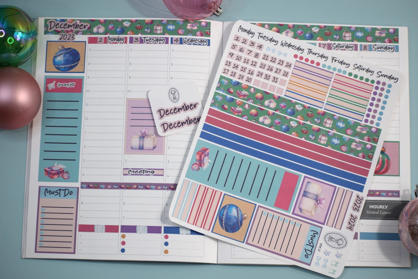 Plum Paper 7x9 Hourly Weekly Planner Sticker Kit #17, Baubles Baubles Baubles