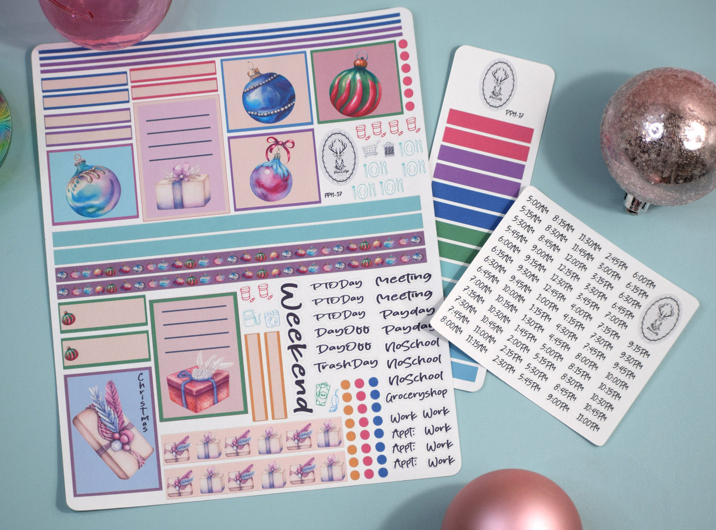 Plum Paper 7x9 Hourly Weekly Planner Sticker Kit #17, Baubles Baubles Baubles