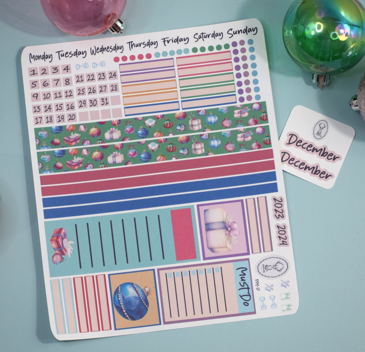 Plum Paper 7x9 Hourly Weekly Planner Sticker Kit #17, Baubles Baubles Baubles