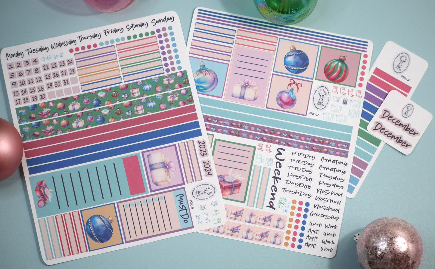 Plum Paper 7x9 Vertical Columns Weekly Planner Sticker Kit #17, Baubles Baubles Baubles