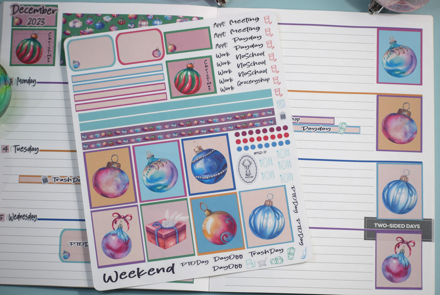 Plum Paper 7x9 Two Sided Days Weekly Planner Sticker Kit #17, Baubles Baubles Baubles