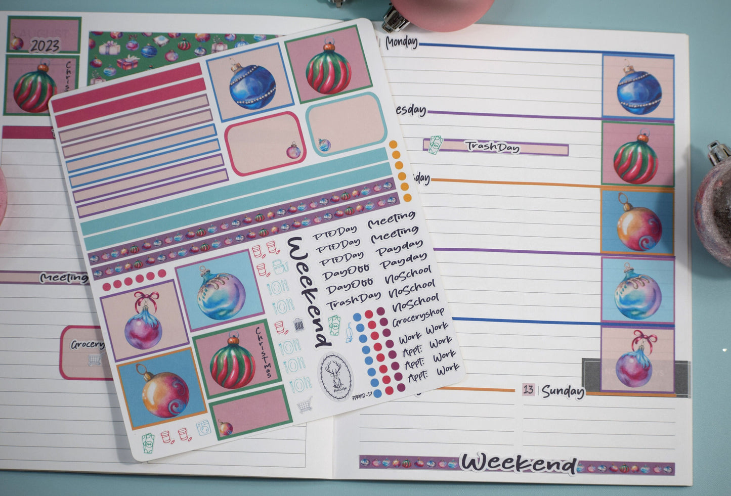 Plum Paper 7x9 Notes And Days Weekly Planner Sticker Kit #17, Baubles Baubles Baubles