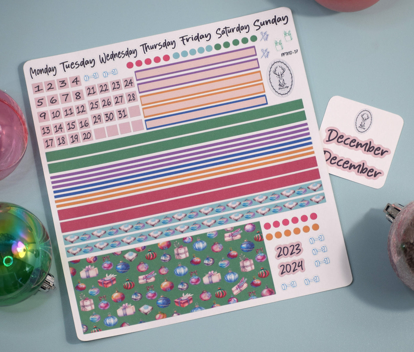 Plum Paper 7x9 Notes And Days Weekly Planner Sticker Kit #17, Baubles Baubles Baubles