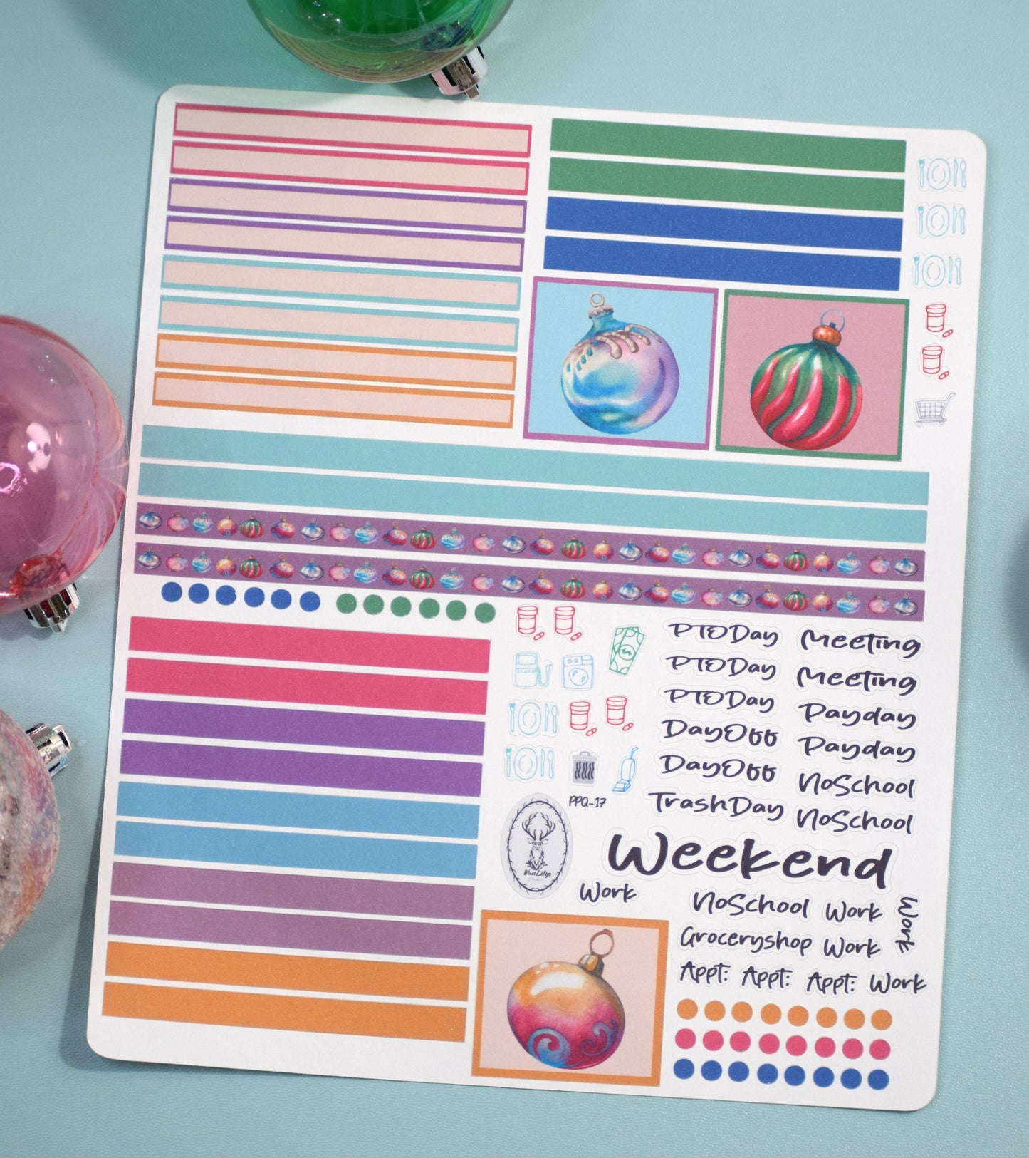 Plum Paper 7x9 Quad Lined and Blank Weekly Planner Sticker Kit #17, Baubles Baubles Baubles