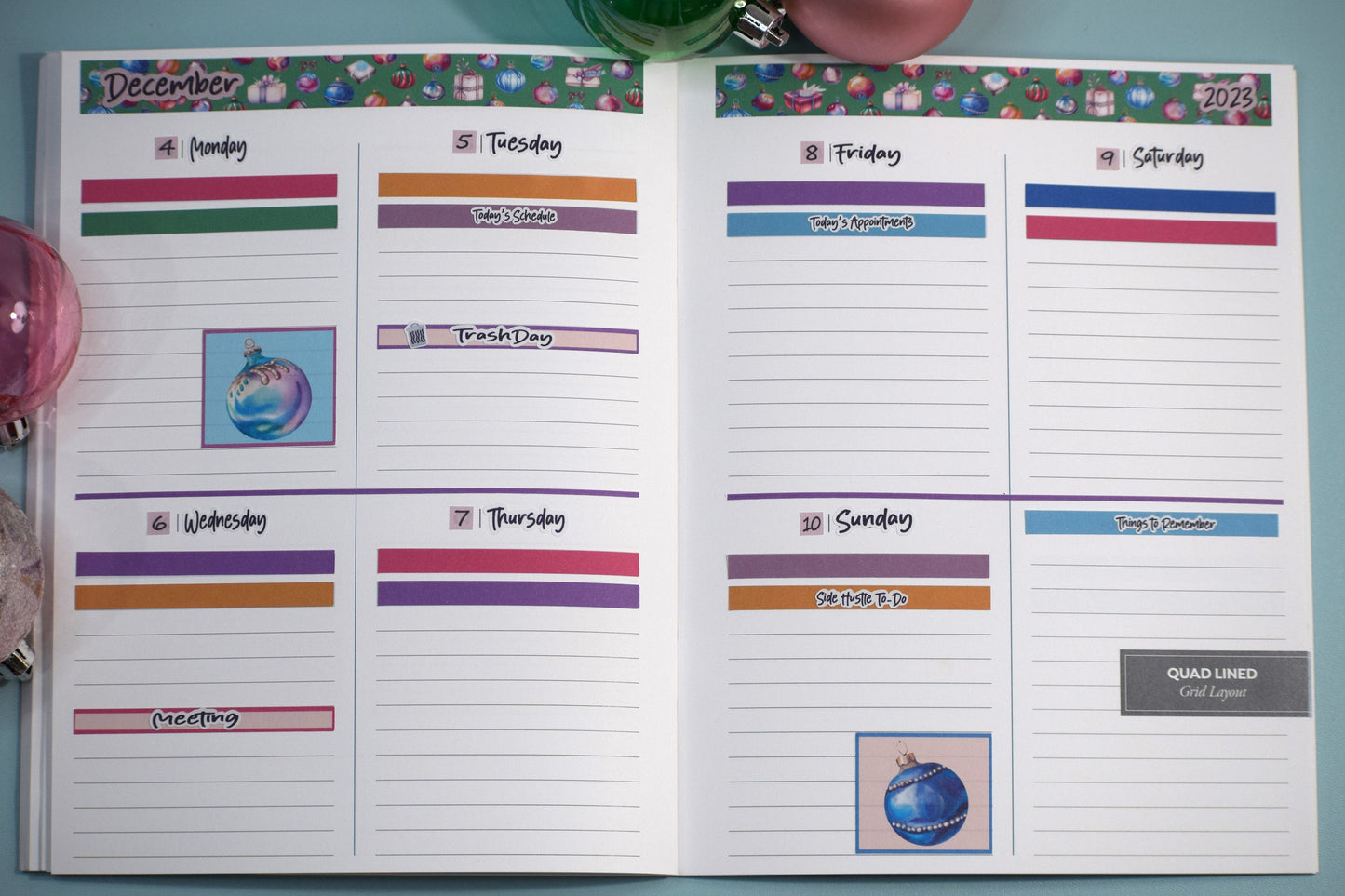Plum Paper 7x9 Quad Lined and Blank Weekly Planner Sticker Kit #17, Baubles Baubles Baubles