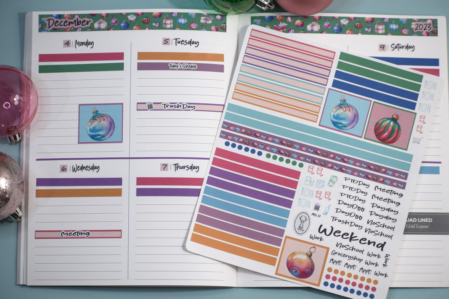 Plum Paper 7x9 Quad Lined and Blank Weekly Planner Sticker Kit #17, Baubles Baubles Baubles