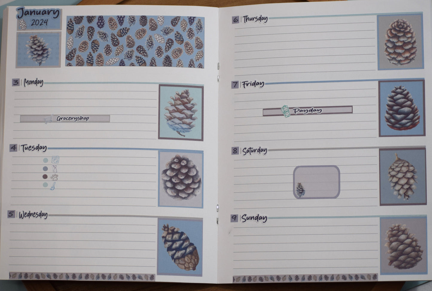 Plum Paper 7x9 Two Sided Days Weekly Planner Sticker Kit #18, Winter of Pinecones