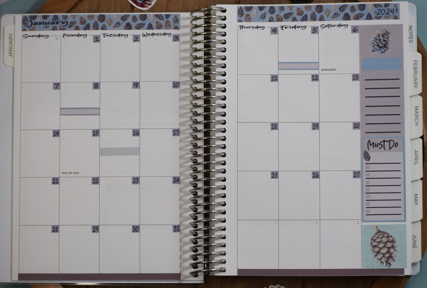 Plum Paper A5 Monthly Header Sheet Planner Stickers #18, Winter of Pinecones