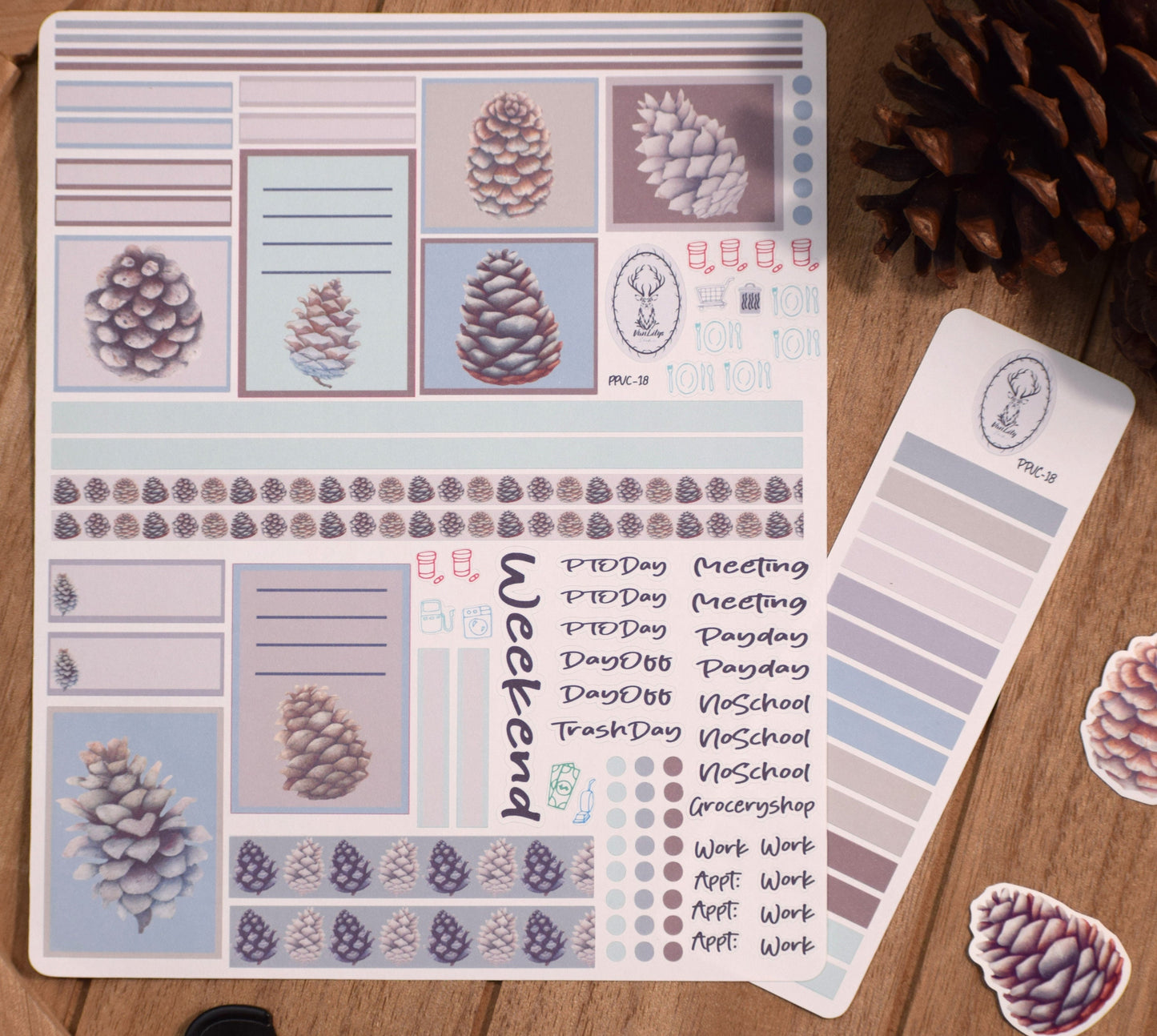Plum Paper 7x9 Vertical Columns Weekly Planner Sticker Kit #18, Winter of Pinecones