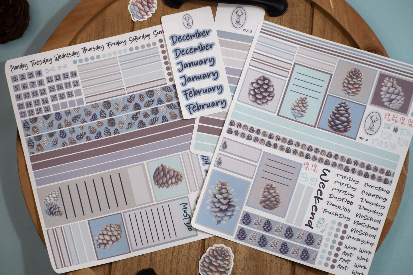 Plum Paper 7x9 Vertical Columns Weekly Planner Sticker Kit #18, Winter of Pinecones