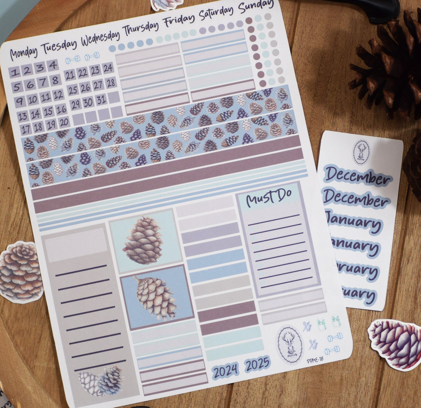 Plum Paper 7x9 ME Weekly Planner Sticker Kit #18, Winter of Pinecones