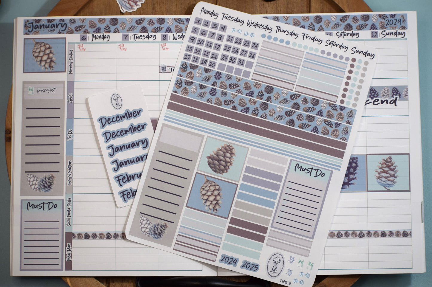 Plum Paper 7x9 ME Weekly Planner Sticker Kit #18, Winter of Pinecones