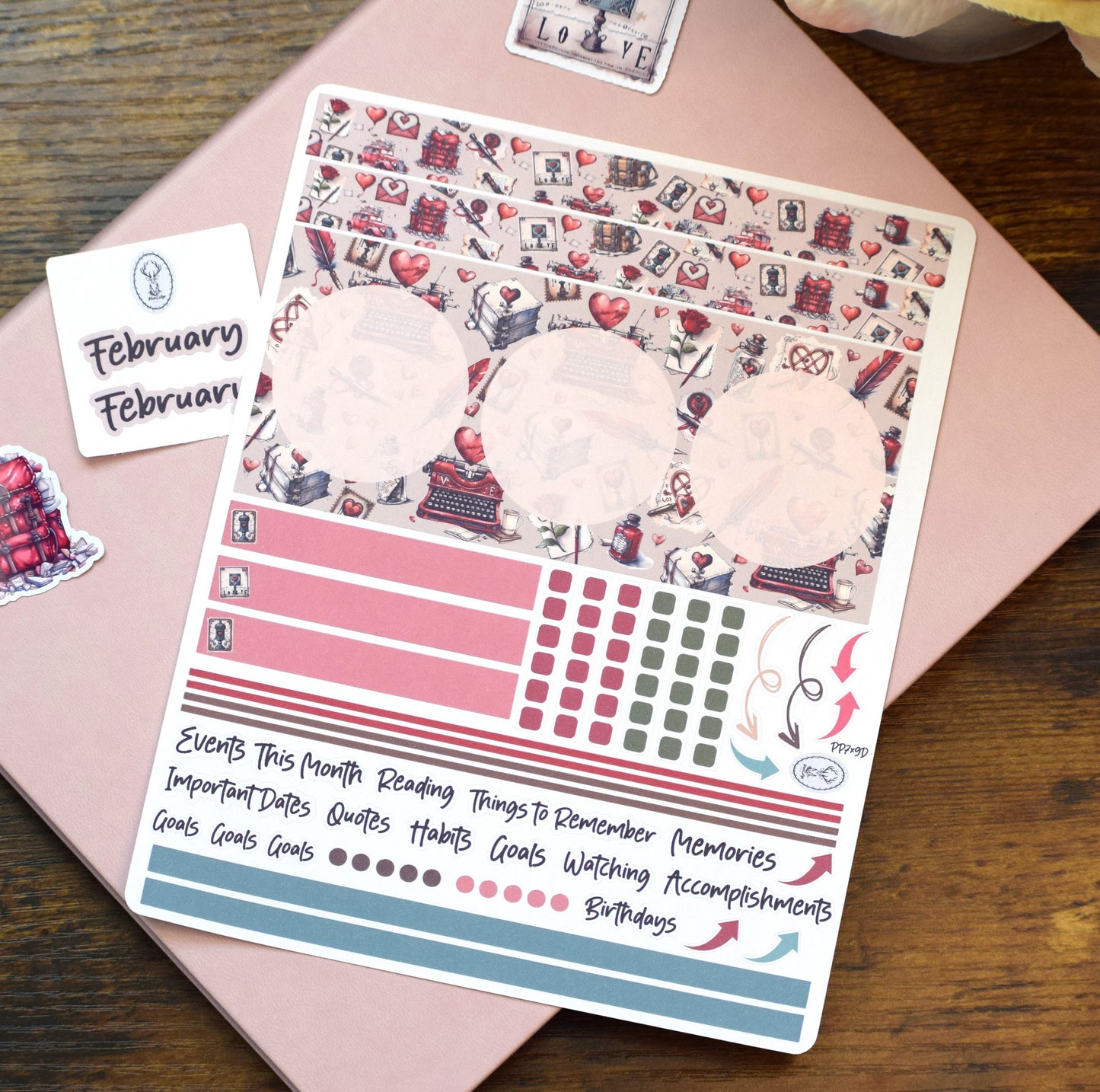 Plum Paper 7x9 Monthly Dashboard Planner Stickers #19, Traveling Love Letter