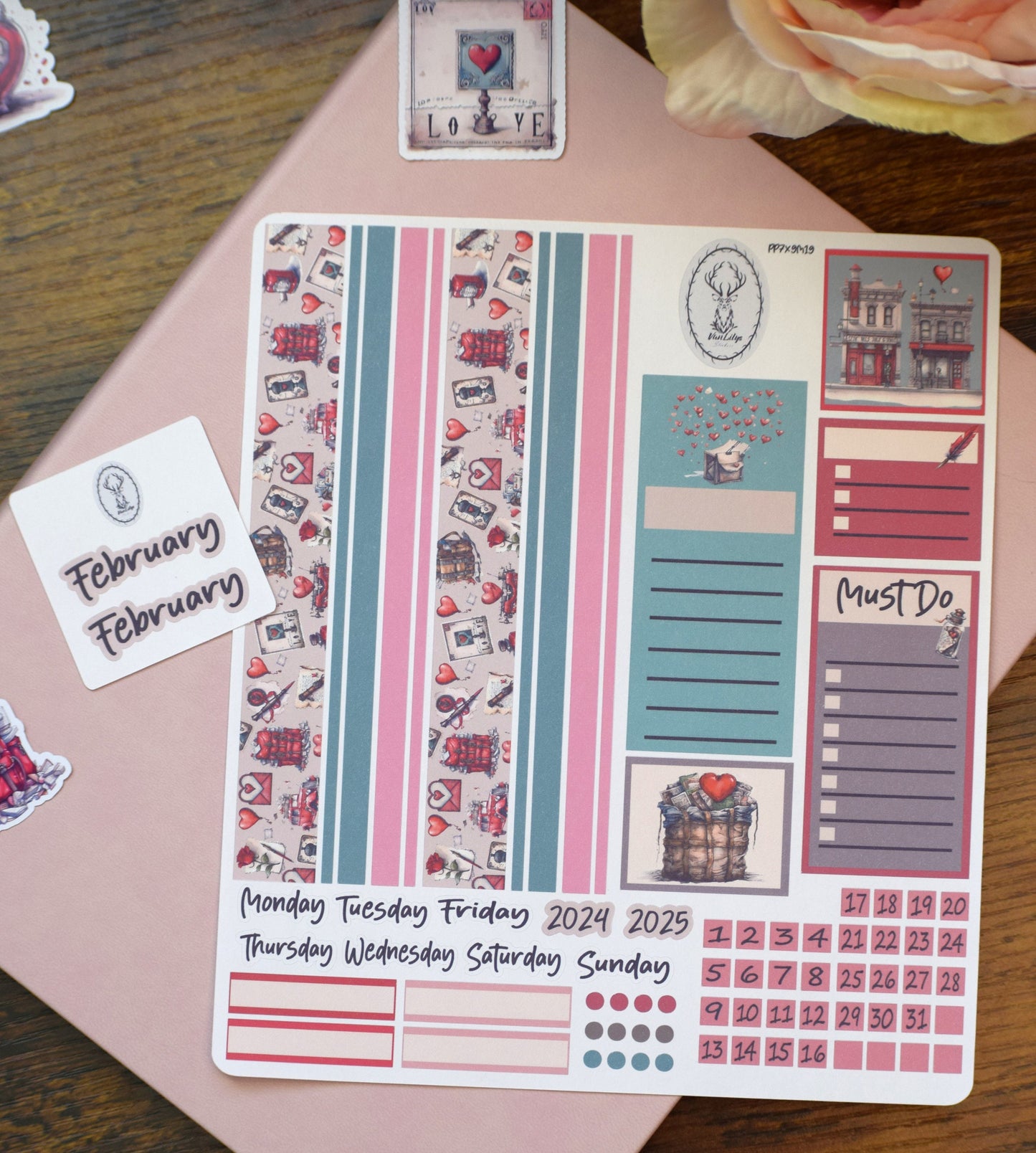 Plum Paper 7x9 Monthly Header Sheet Planner Stickers #19, Traveling Love Letter