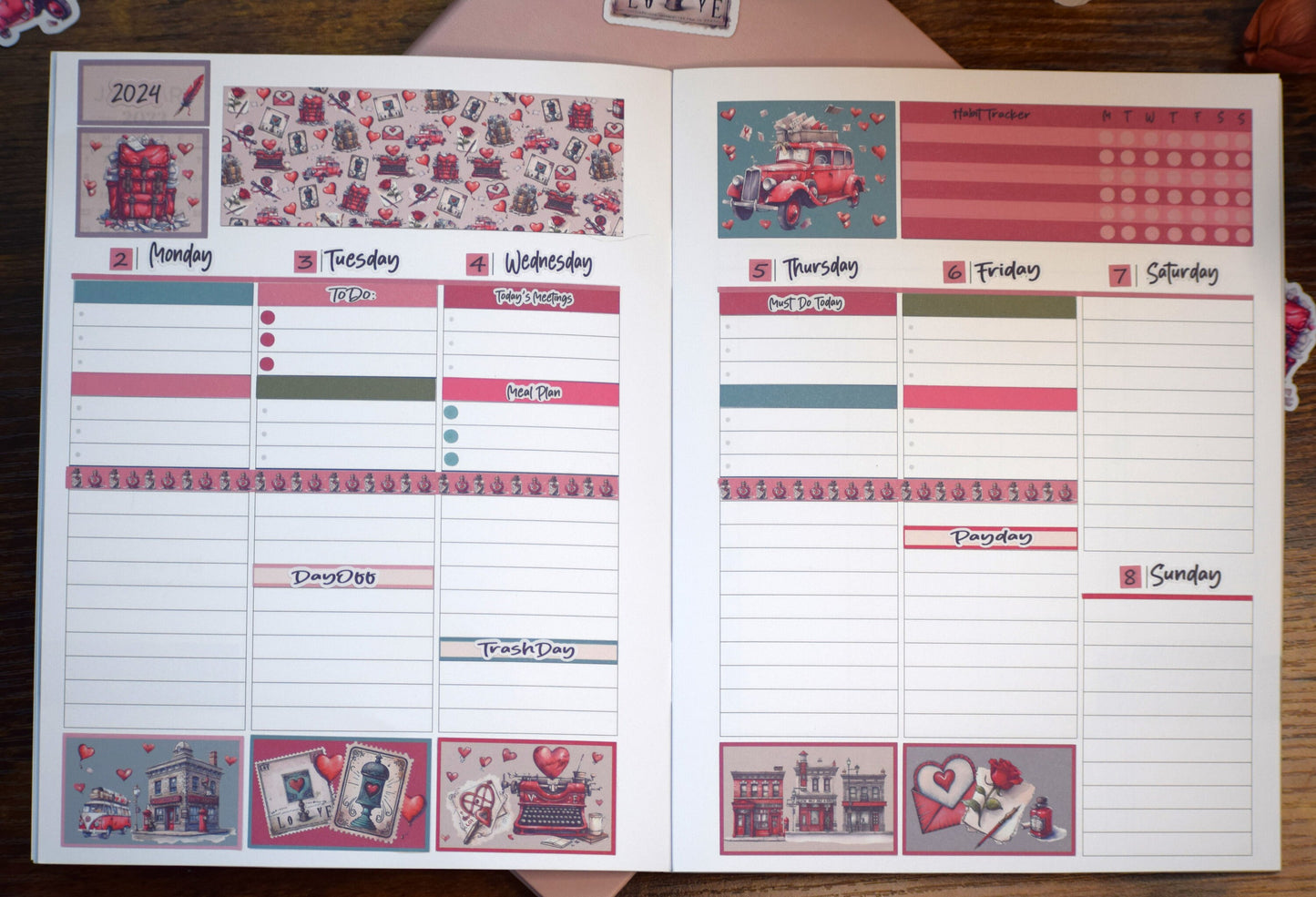 Plum Paper 7x9 Vertical Priorities Weekly Planner Sticker Kit #19, Traveling Love Letter