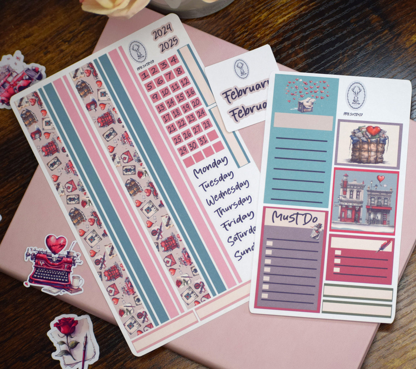 Plum Paper 8.5x11 Monthly Header Sheet Planner Stickers #19, Traveling Love Letter